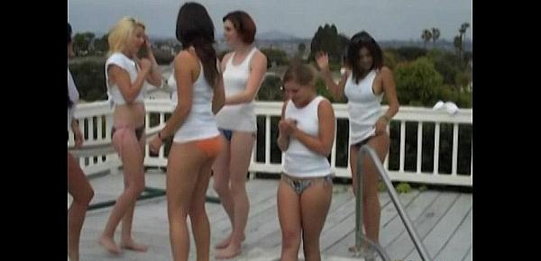  Lesbian wet tshirt pool party fun
